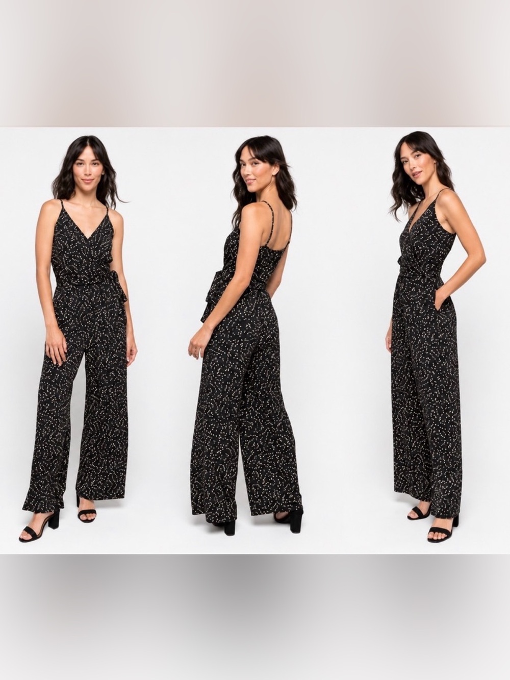 Kaileigh Jumpsuit Romper Women's Size xsp Black White Abstract V-Neck Wide Leg